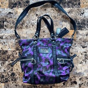 Coach Purple Camo Nylon Tote with Black Leather Trim